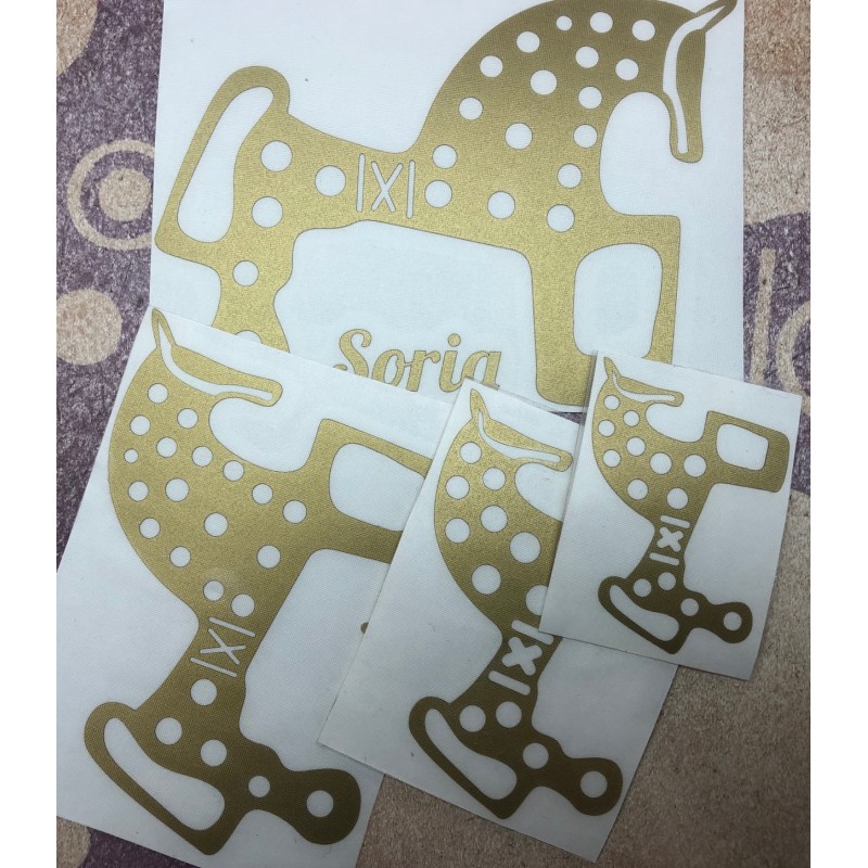 PACK 4 PEGATINAS VINILO CABALLO SORIA DORADO SURTIDAS