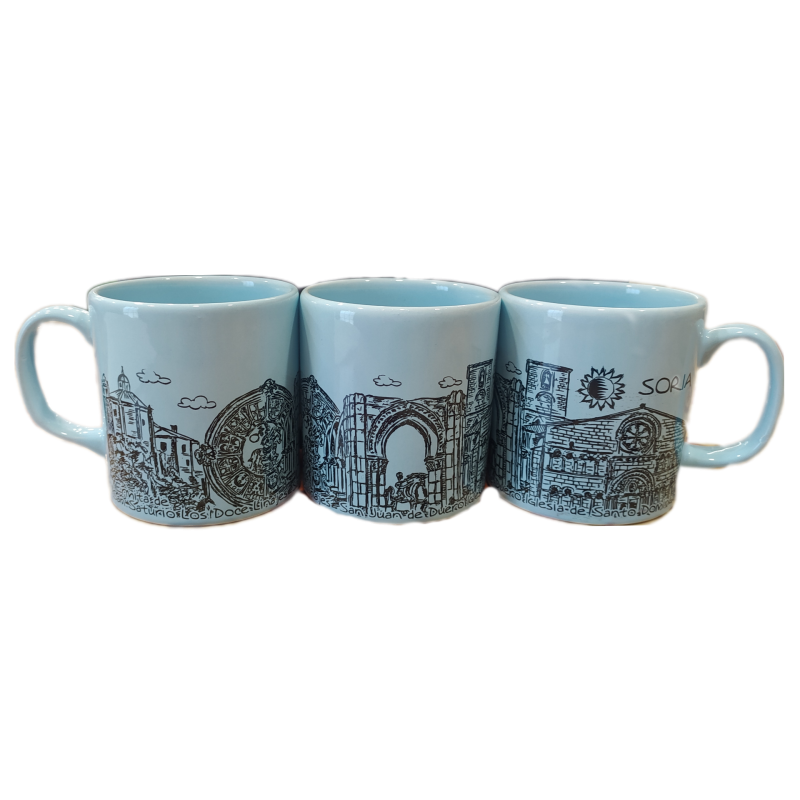 Taza plumilla monumentos de Soria  celeste
