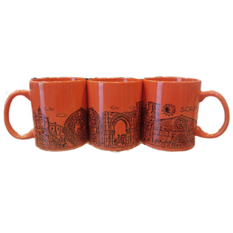 Taza plumilla monumentos de Soria  naranja