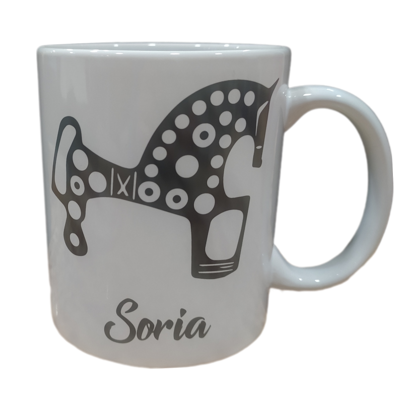 Taza Caballo y letras de Soria blanco