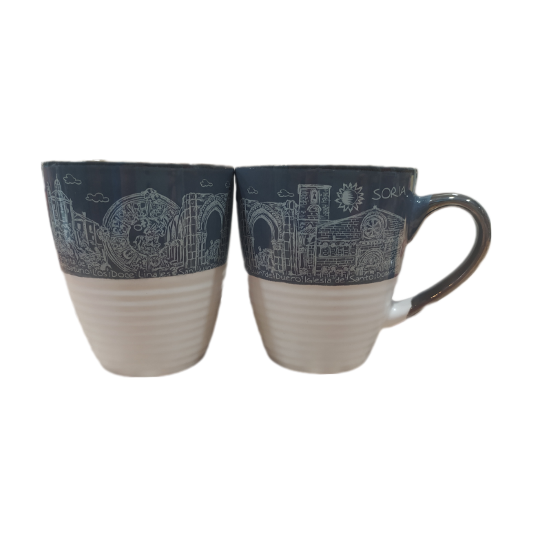 Taza cónica café monumentos de Soria azul marino