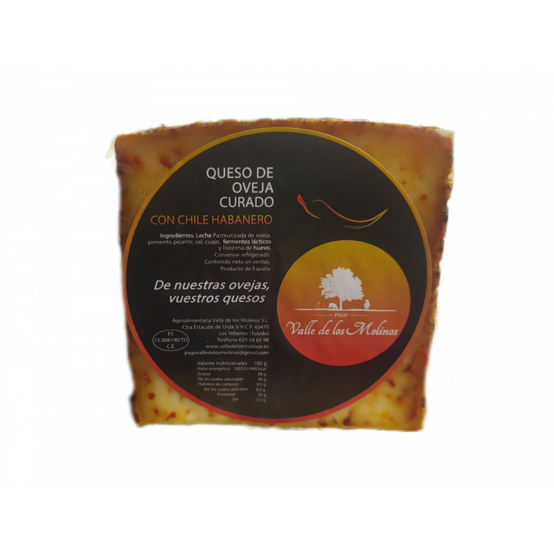Queso curado con chile habanero. Cuña 250 gr aprox