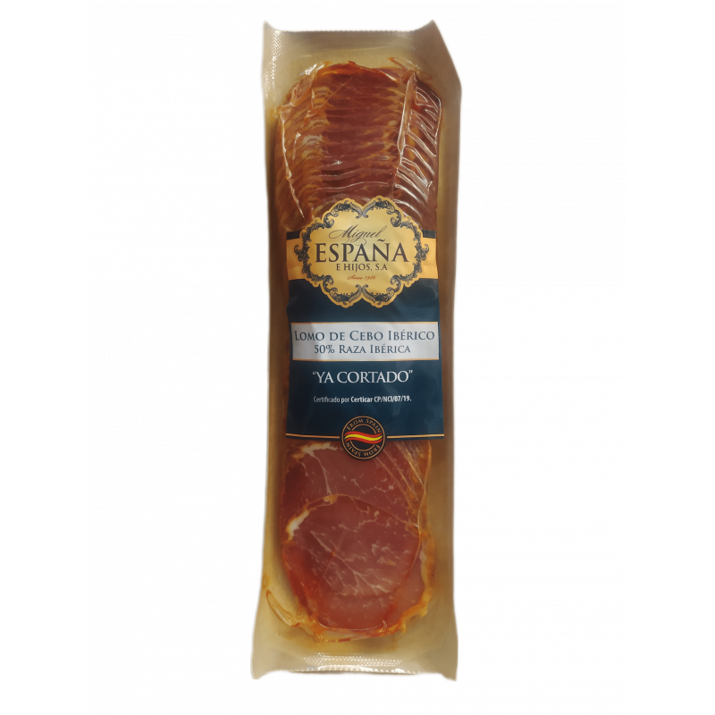 Lomo de cebo Ibérico loncheado. 50% de raza Ibérica. 150 gramos Lomo de cebo Ibérico loncheado. 50% de raza Ibérica. 150 gramos