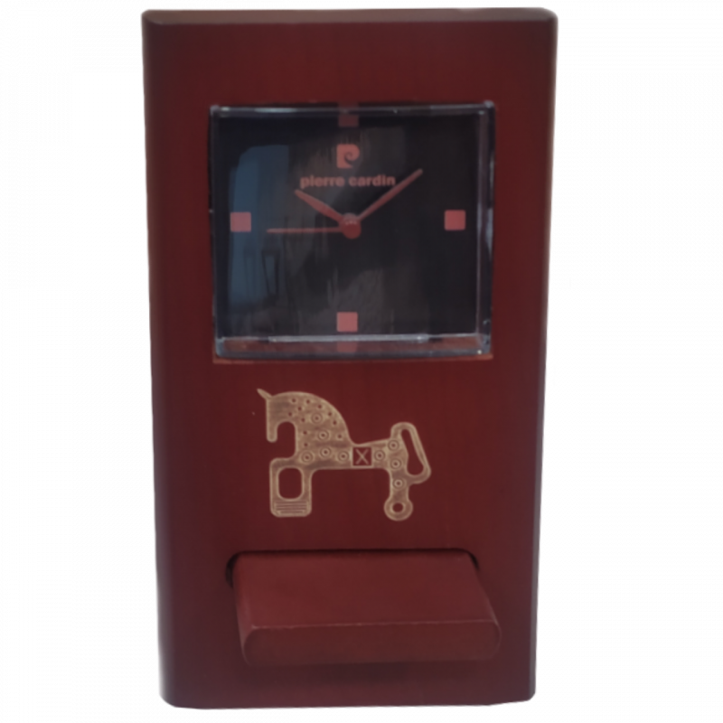 Reloj madera grabado Caballo de Soria negro