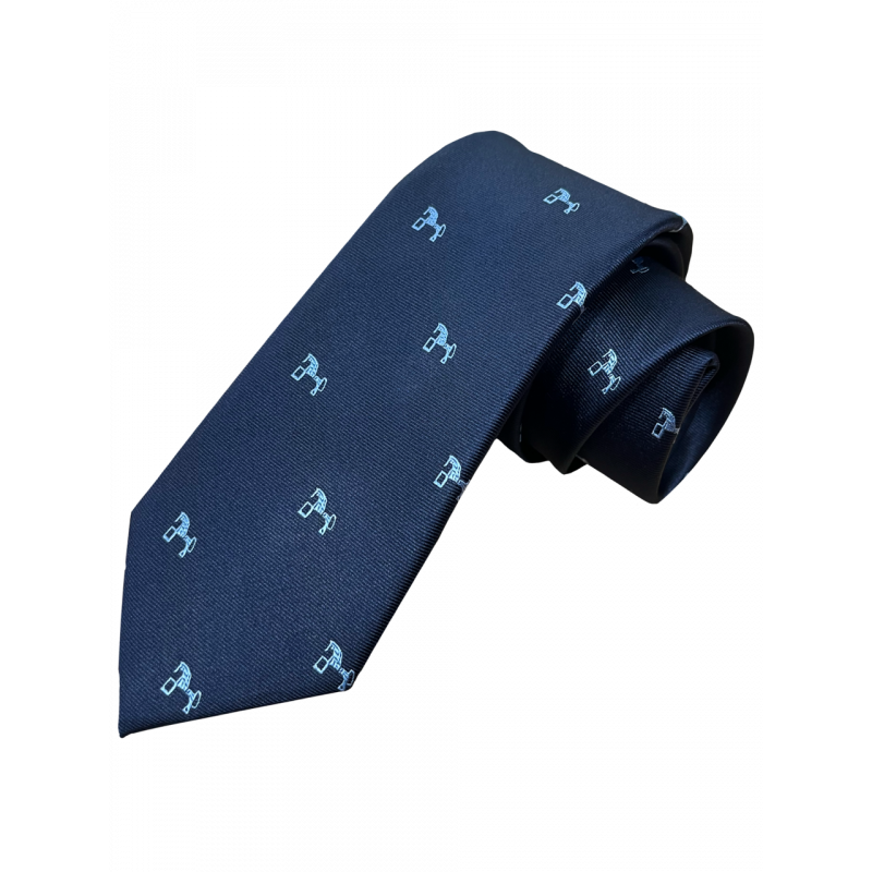 CORBATA DE SEDA AZUL MARINO CON CABALLITO SORIA BORDADO