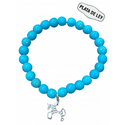 Pulsera Piedra Natural Turquesa + Caballo Soria Plata