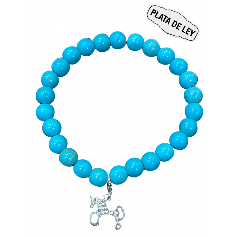 Pulsera Piedra Natural Turquesa + Caballo Soria Plata