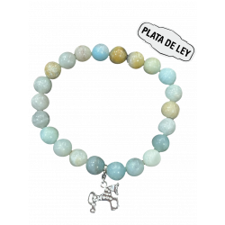 Pulsera Piedra Natural Amazonita + Caballo Soria Plata