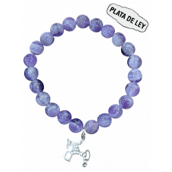 Pulsera Piedra Natural Amatista + Caballo Soria Plata