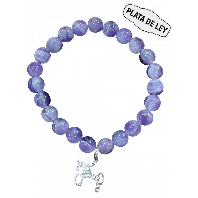 Pulsera Piedra Natural Amatista + Caballo Soria Plata