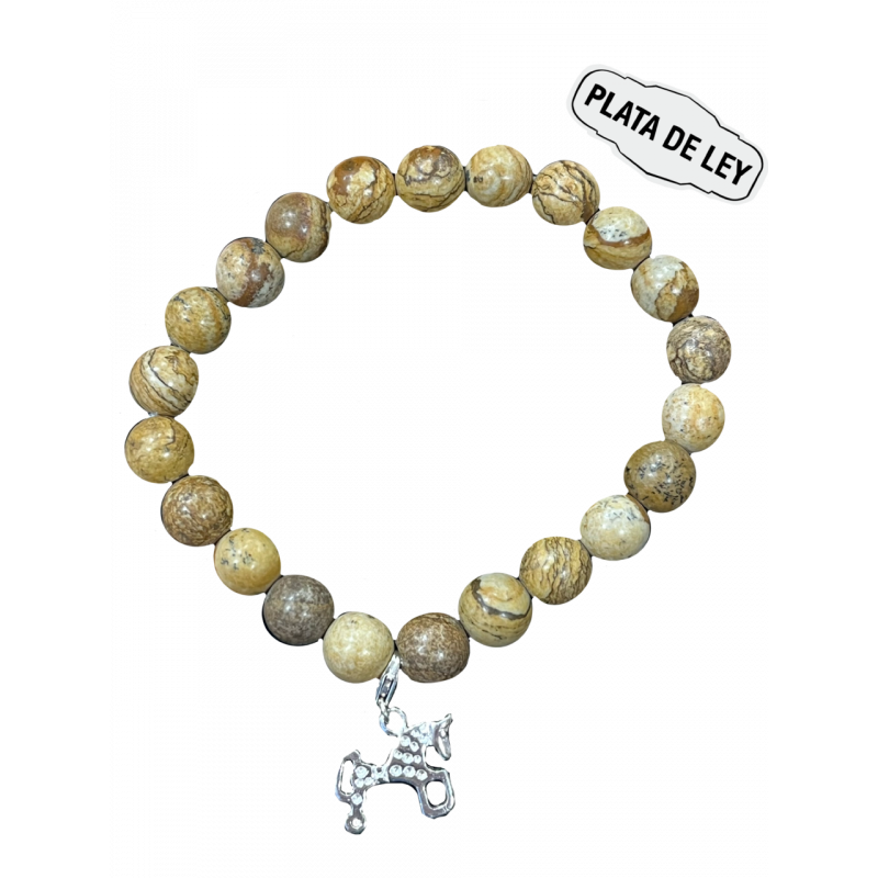 Pulsera Piedra Natural Jade + Caballo Soria Plata
