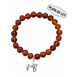 Pulsera Piedra Natural Cornalina + Caballo Soria Plata
