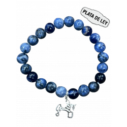 Pulsera Piedra Natural Sodalita + Caballo Soria Plata