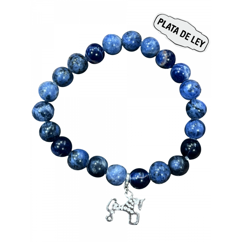 Pulsera Piedra Natural Sodalita + Caballo Soria Plata