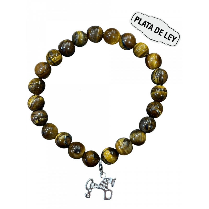 Pulsera Piedra Natural Ojo de Tigre + Caballo Soria Plata