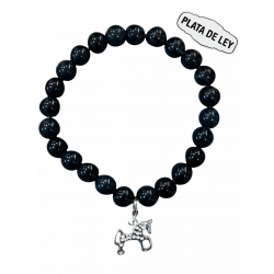 Pulsera Piedra Natural Ónix Negro + Caballo Soria Plata