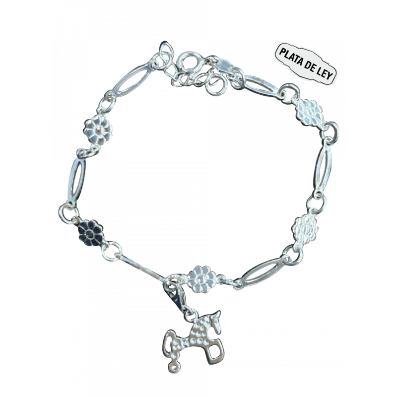 Pulsera Plata Caballo de Soria + Flores