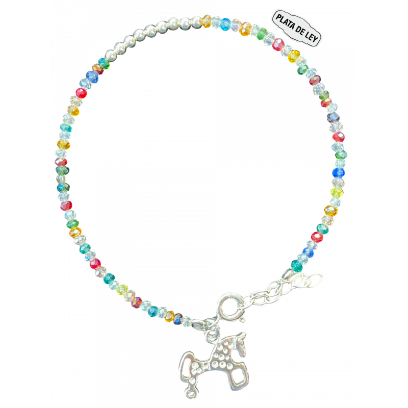 Pulsera Plata perlas Colores + Caballo de Soria