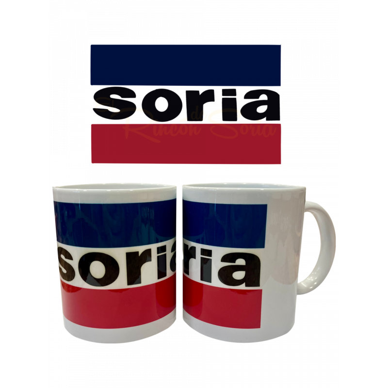 Taza letras Soria rayas azul y rojo