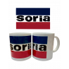 Taza letras Soria rayas azul y rojo
