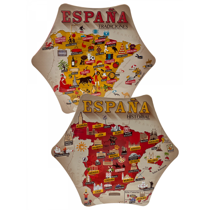 Caja metálica mapa españa rellena de palmeras