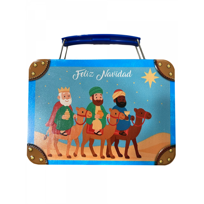 Maleta Metálica Reyes Magos rellena de pastas con pepitas de chocolate