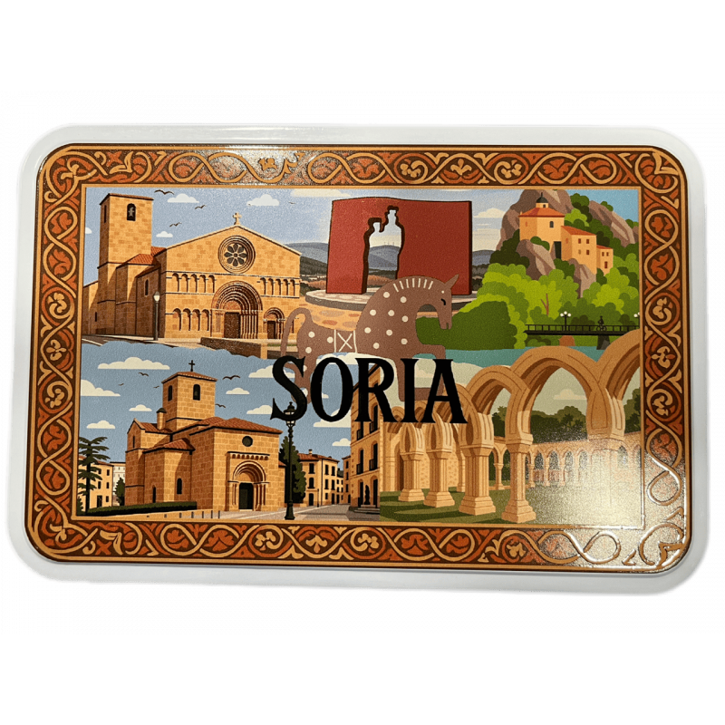 Lata Metálica Collage Soria rellena de Setas de sabor chocolate