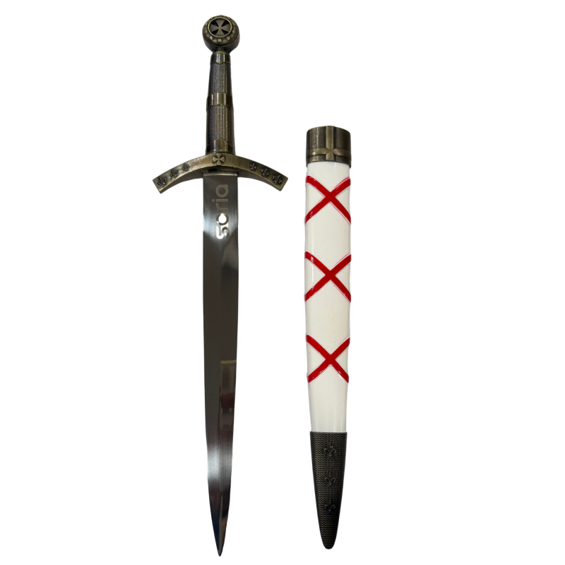 Daga Templaria grabado Soria  Mango Blanco y rojo