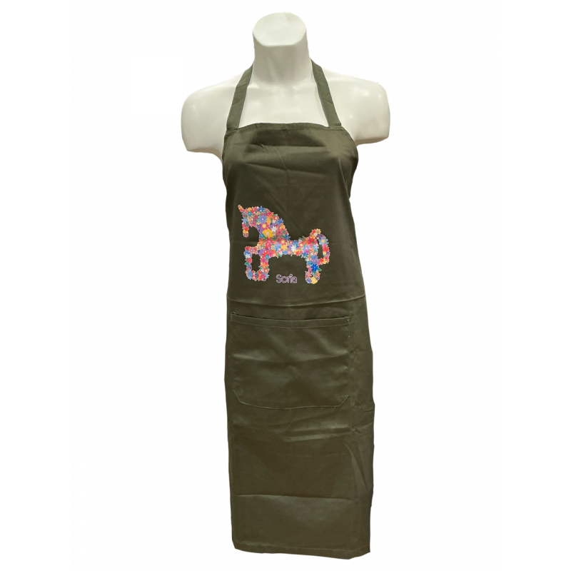 DELANTAL CABALLO FLORES VERDE MILITAR